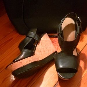 Leather cork Wedge platform